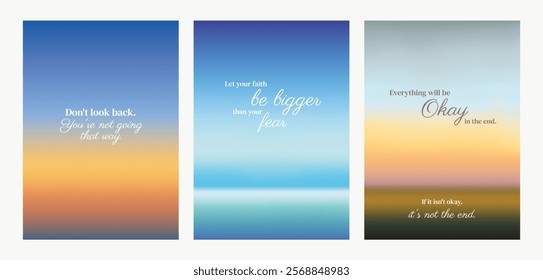 Inspirational quotes on gradient backgrounds. Motivational text with uplifting messages. Positive quotes to inspire. Bright and hopeful designs. Motivational quote poster template vectors.