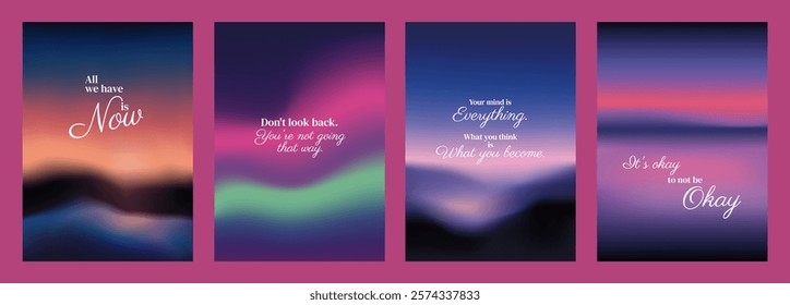 Inspirational quotes on gradient backgrounds. Motivational phrases in elegant fonts. Encouraging words. Uplifting messages for positivity. Sunset sky inspirational quote poster template vectors.