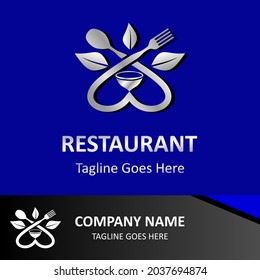 Inspirational restaurant vector logo. Abstract creative logotype heart, spoon, fork and glass. Classic, vintage and modern logo illustration. Business enterprise template.