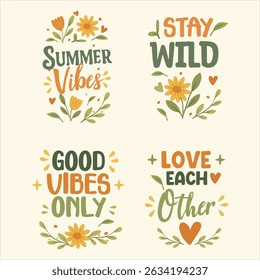 Inspirational retro colorful summer phrases vector collection 