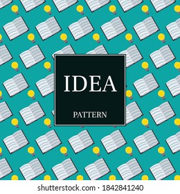 Inspirational seamless pattern of light bulbs and books