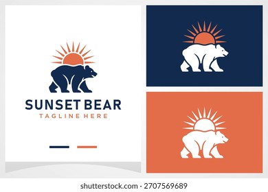 Logotipo inspirador del Vector del oso de la puesta del sol