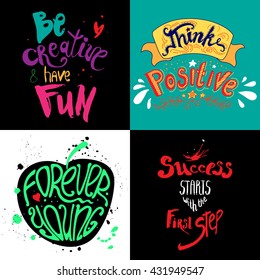  Inspirational typography set /Hand lettering/. Vector motivational quote. Set for a card, poster, wallpaper, web design, phone, t-shirts, photo graphic design element etc.  