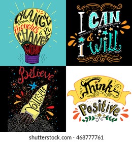  Inspirational typography set /Hand lettering/. Vector motivational quote. Set for a card, poster, wallpaper, web design, phone, t-shirts, photo graphic design element etc.  