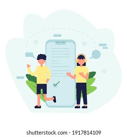 Inspirational vector for flat design illustration, communicating long distance with smart phone.