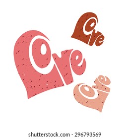 Inspirational vector typography. Hand drawn color typography poster. Love, love love. Typography hearts