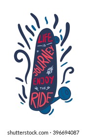 Inspirational vintage lettering inscribed in skateboard for print, t-shirt, poster, sport and travel emblems, logo. Retro motivational longboard design element. Vector