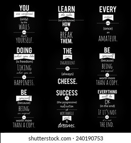 Inspirational, vintage looking quotation pack. Vector art.