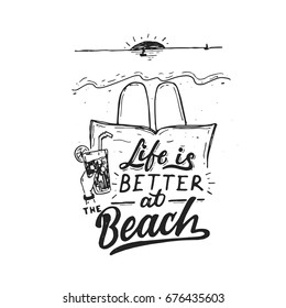 Inspirational Vintage Summer Fashion Apparel Quote - Life Is Better At The Beach