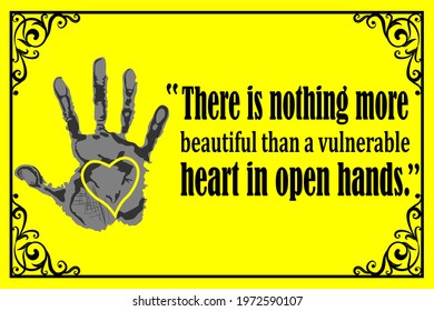 Inspirational wisdom saying about tender heart.Vectone illustration on yellow background.