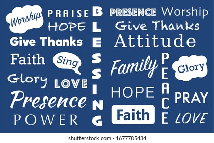 Inspirational word vector, doodle text, Faith, Hope and Love, Give Thanks, Blessing