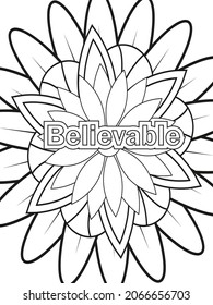 Inspirational Words Coloring page. Vector illustration.