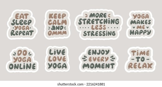 Inspirational Yoga Quotes. Stickers for International day of yoga. Vector illustration with hand lettering. 