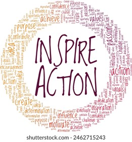 Inspire Action word cloud conceptual design isolated on white background.