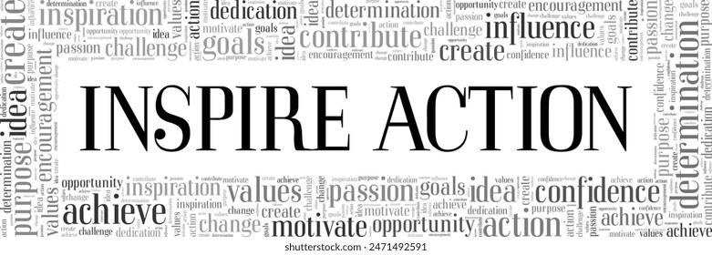 Inspire Action word cloud conceptual design isolated on white background.