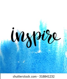 Inspire card. Abstract blue watercolor background.