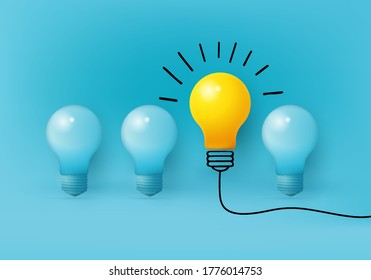 inspire for change ideas business creative, Inspiration idea, New idea change and innovation rendering concept vector with light bulb on minimal background. light bulb on bright blue background