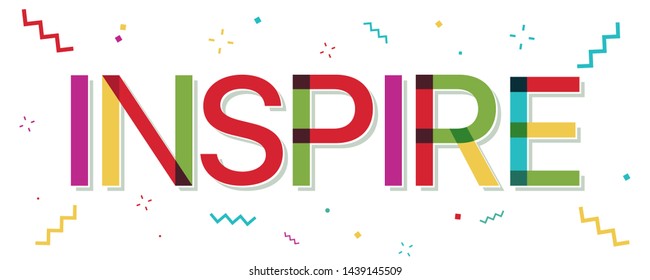"Inspire" colorful text with confetti