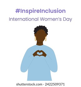 Inspire Inclusion slogan International Women's Day 8 march 2024. Iwd world campaign. Vector black woman's characters on violet background.