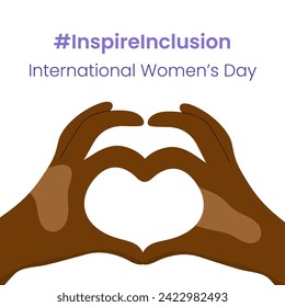 Inspire Inclusion slogan International Women's Day 8 march 2024. Iwd world campaign. Vector woman's hands on heart gesture on white background