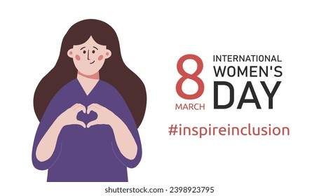 Inspire inclusion social campaign. International Women's Day. Smiling women hands gesture as heart shape. Stop gender discrimination and stereotypes. 2024 women's day campaign theme - InspireInclusion