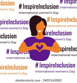 Inspire inclusion social campaign.Smiling women . Heart shaped hand gesture.Vector illustration