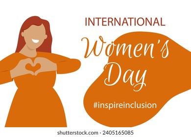 Inspire inclusion social campaign.Smiling women . Heart shaped hand gesture.Vector illustration