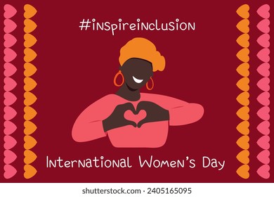 Inspire inclusion social campaign.Smiling women . Heart shaped hand gesture.Vector illustration