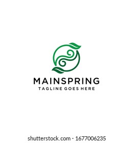 Inspire the sign / logo of a Yin Yang that is in the form of abstract with beautiful line art green leaf sign.