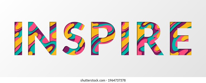 Inspire word made of paper cut multilayer font letters. Inspire concept banner vector illustration. I, ,N, S, P, R, E alphabet papercut typography letters making a word.