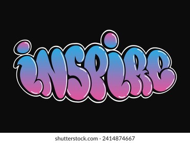 Inspire palabra trippy letras de estilo de graffiti psicodélico. Logo de dibujos animados de doodle dibujado a mano Inspire ilustración. Divertidas y geniales cartas trippy, moda, graffiti estilo impreso para camiseta, afiche