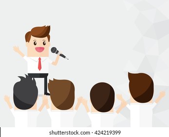 inspire your team. happy businessman hold microphone for cheer business people, with copy space
