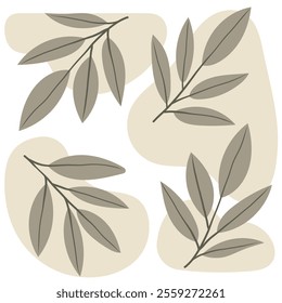 inspired abstract botanical background with soft beige leaves and organic minimalist shapes