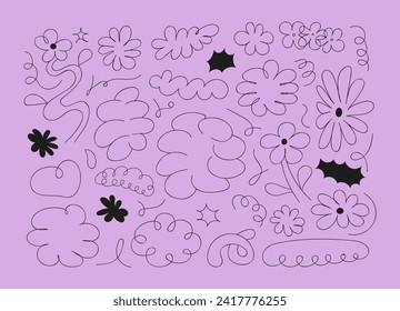 Inspired art, boho abstract flowers, figures vector. Plant branch. Floral modern elements set in contemporary, minimalist style. Native silhouette, shapes.	