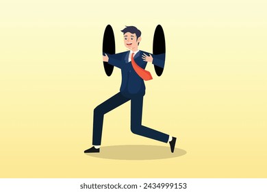 Inspired businessman keep pushing himself to go forward and improve to success, ambition and motivation to keep pushing yourself to overcome difficulty, encouragement, attitude to be success (Vector)