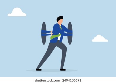 inspired businessman pushes himself forward and improves success.