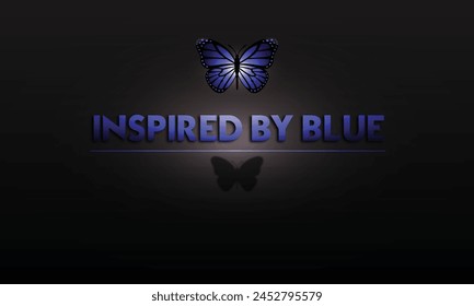 Inspired by blue with butterfly and Shadow elegant design isolated over dark grey and black.