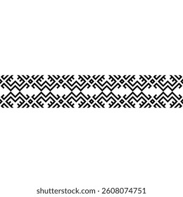 Inspired by indigenous art, this seamless black and white horizontal pattern features bold geometric repetition, perfect for fashion, packaging, and decorative designs.