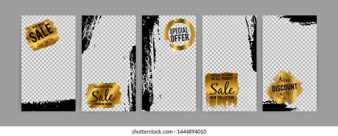 Inspired by instagram - social media vector stories sale template with grunge effect. Illustration of story instagram with grunge effect, discount and offer advertising in application interface