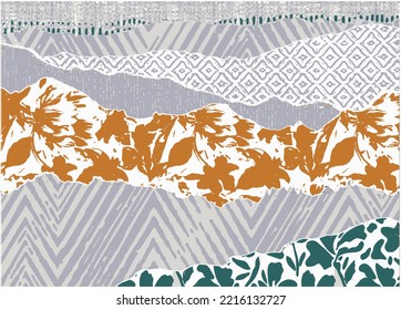 inspirado en la silueta de la textura de patrón de montaña. Vector acuarela textura floral floral, línea, capas diseño de tejido de coloración para afiche de arte de pared, bufanda, fondo artístico abstracto con natural 