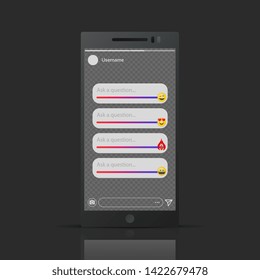 Inspired by  social network UI - stories emoji sliders vector template. Illustration of emoji slider smile, network social feedback for app