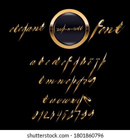 Inspired by soft rock-n-roll atmosphere Elegant and rich handwriting font with gold letters and numbers on the black background 