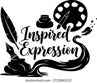 Inspirado Expressão Máscaras Palete Escova Vetor Preto Mão Desenhado Tipografia Logo Emblema Badge Ícone Silhueta Vintage Retro Arte Gráfica Teatro