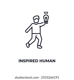 inspired human outline icon. Linear vector from feelings concept. Thin line inspired human icon isolated on white background