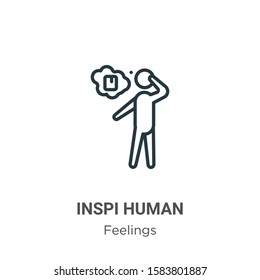 Inspired human outline vector icon. Thin line black inspired human icon, flat vector simple element illustration from editable feelings concept isolated on white background