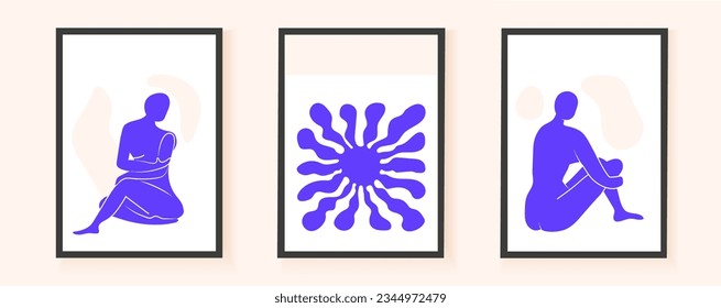 Inspired impressionism, post-impressionism abstract figures vector set. Blue plant branch. Floral Matisse elements set in contemporary, minimalist style.