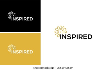 inspired logo with light bulb and gear  vector mechanic engineer design template