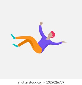Inspired man flying in space. Character moving and floating in dreams, imagination and inspiration. Flat design style, vector illustration.