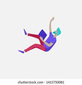 Inspired man flying in space. Character moving and floating in dreams, imagination and inspiration. Flat design style, vector illustration.