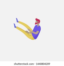 Inspired man flying in space. Character moving and floating in dreams, imagination and inspiration. Flat design style, vector illustration.